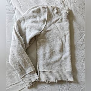 Aerie Cream Distressed Sweater